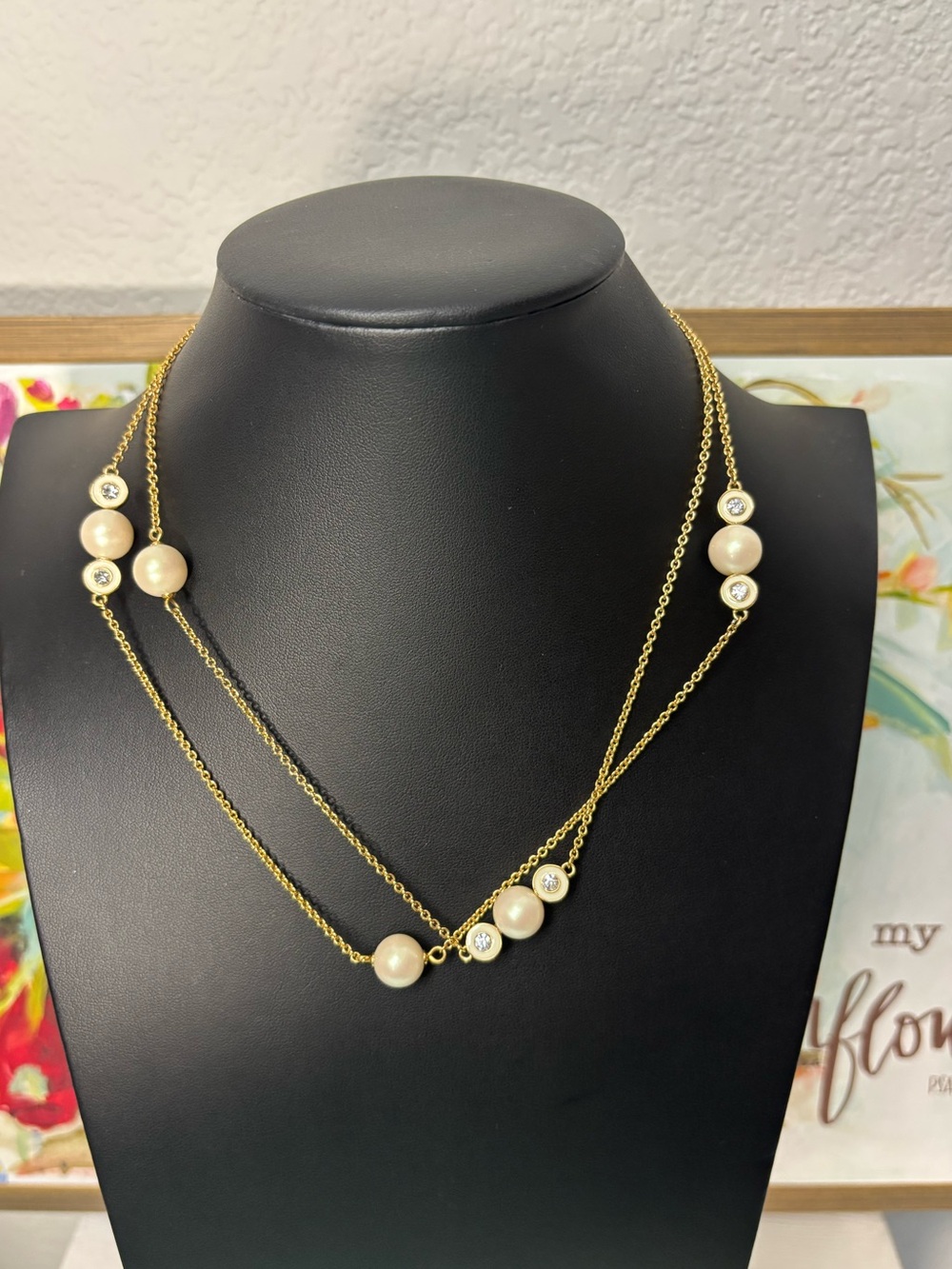 Vintage Kate Spade Gold Pearl and Crystal Long Necklace. EUC